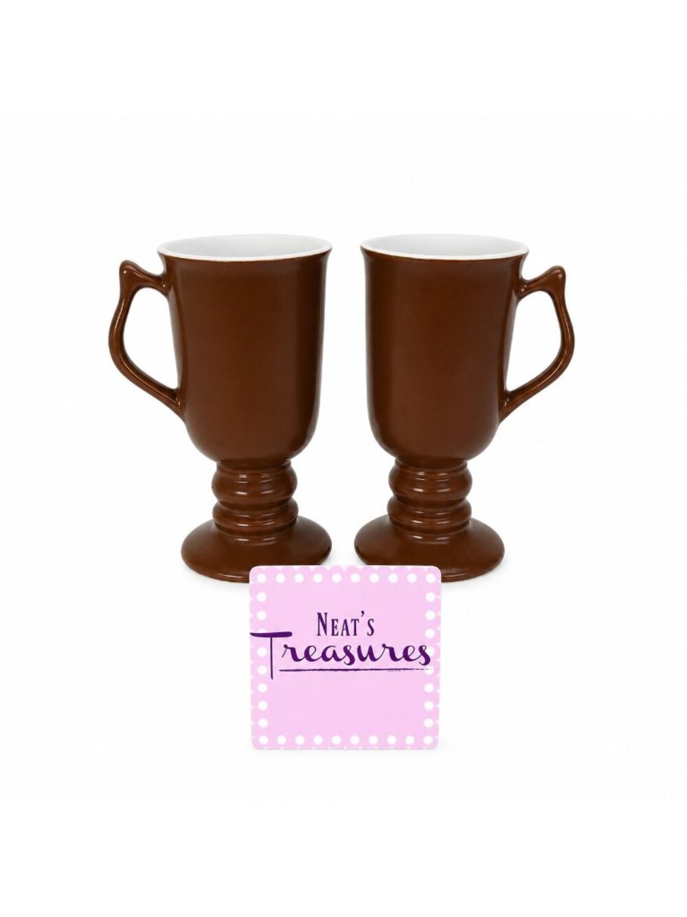 Vintage HALL #1273 Brown Irish Coffee Footed Pedestal USA Pottery Mugs Set of 2